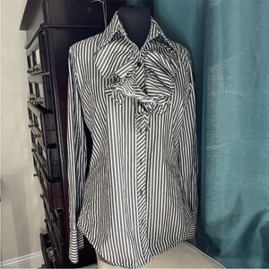 IVY Made In NY Striped Ruffle Button Down Blouse- Size M